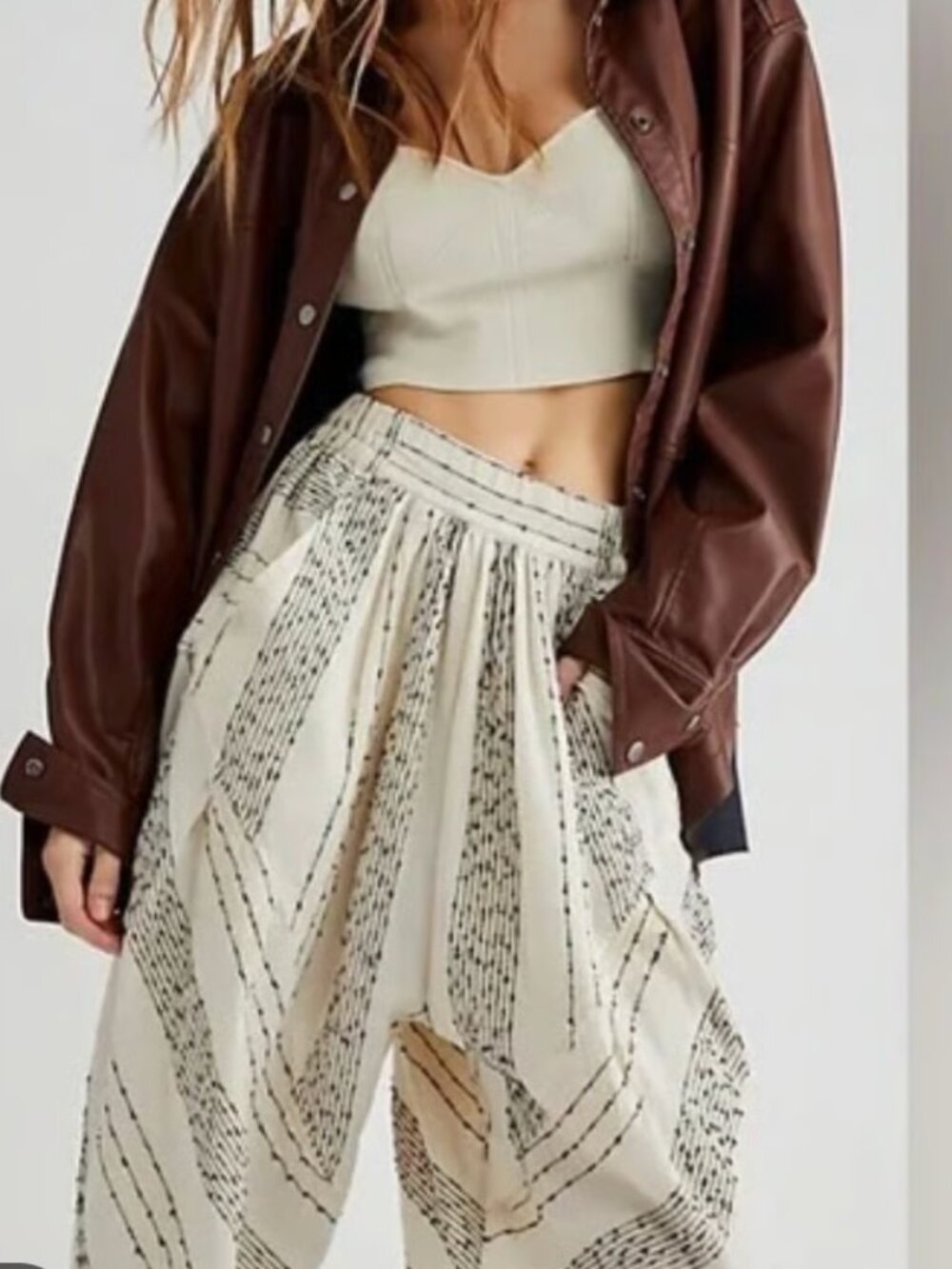 Free People Once Upon Yarn Dye Pants Small Boho Harem Pull-On Tapered EUC